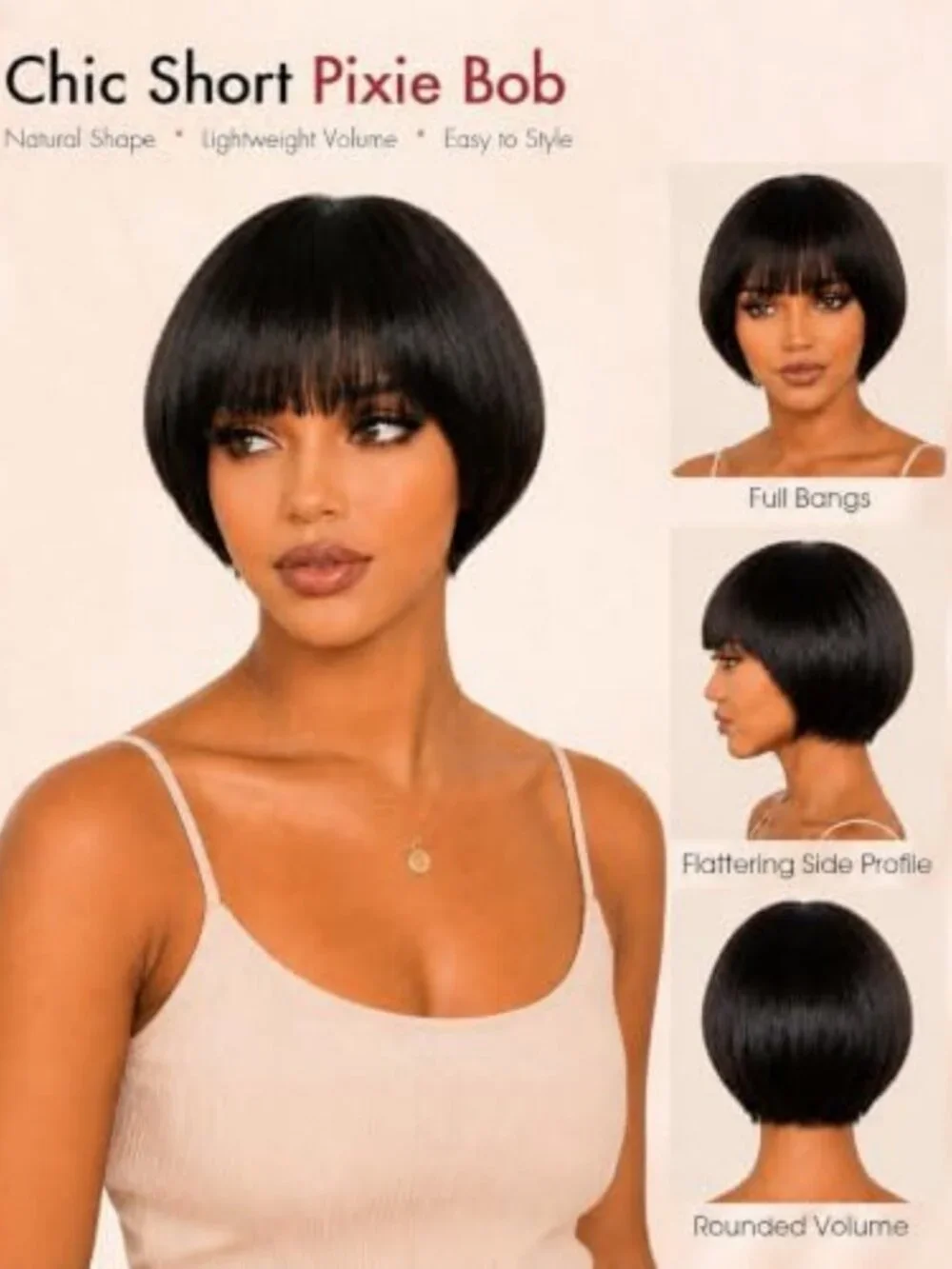 Stylish Short Pixie Cut Human Hair Wig with Bangs - Glueless Lace Closure